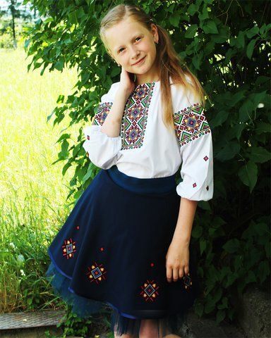 Детский вышитый комплект "Роксолана" с синей юбкой, 98 (ріст)