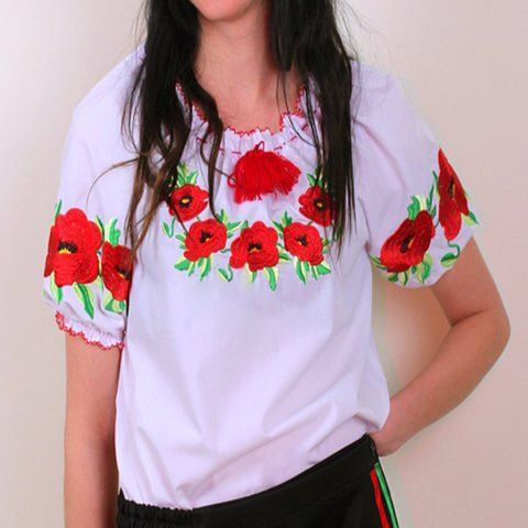 Детская вышитая блузка "Эко-маки" с коротким рукавом, 104 (ріст)