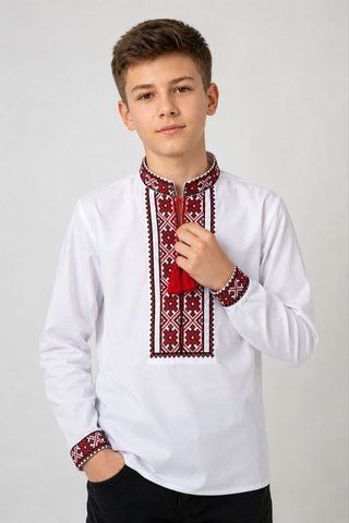 Вышиванка детская для мальчика "Орест" с Красной вышивкой, 140
