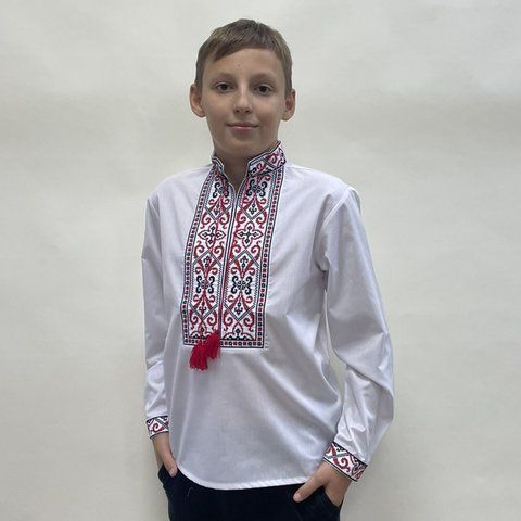 Підліткова вишиванка для хлопчиків "Йосип" з Червоною вишивкою, 140 (ріст)