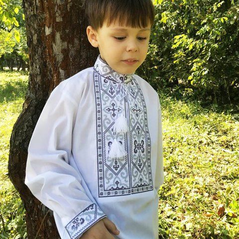 Детская вышиванка для мальчика "Иосиф" с Серой вышивкой, 116 (ріст)