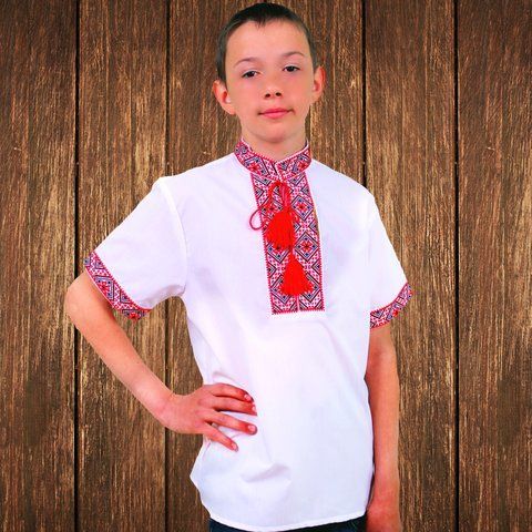 Вишиванка дитяча для хлопчика "Федір" з Червоною вишивкою (короткий рукав)