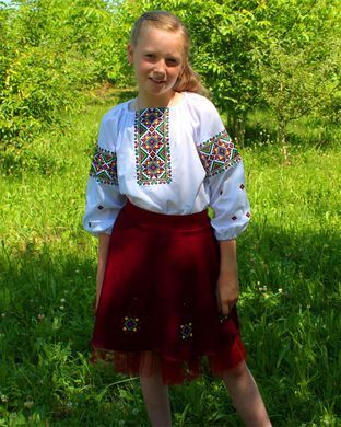 Дитячий вишитий комплект "Роксолана" з червоною спідницею, 98 (ріст)